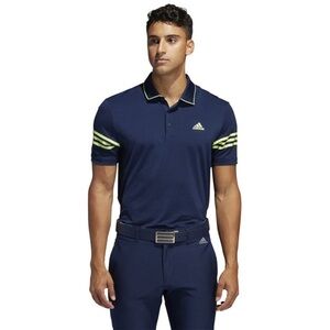 Adidas Navy Polo Golf Breathable Striped Neon Polo Short Sleeve Large‎